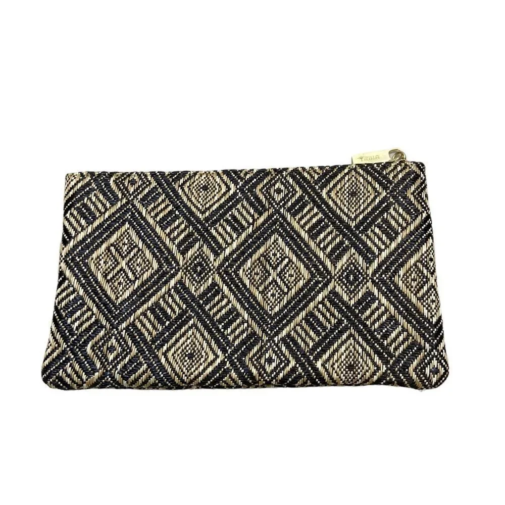 Trina‎ Brand Tan and Black Woven Cosmetic Bag With Zipper Closure